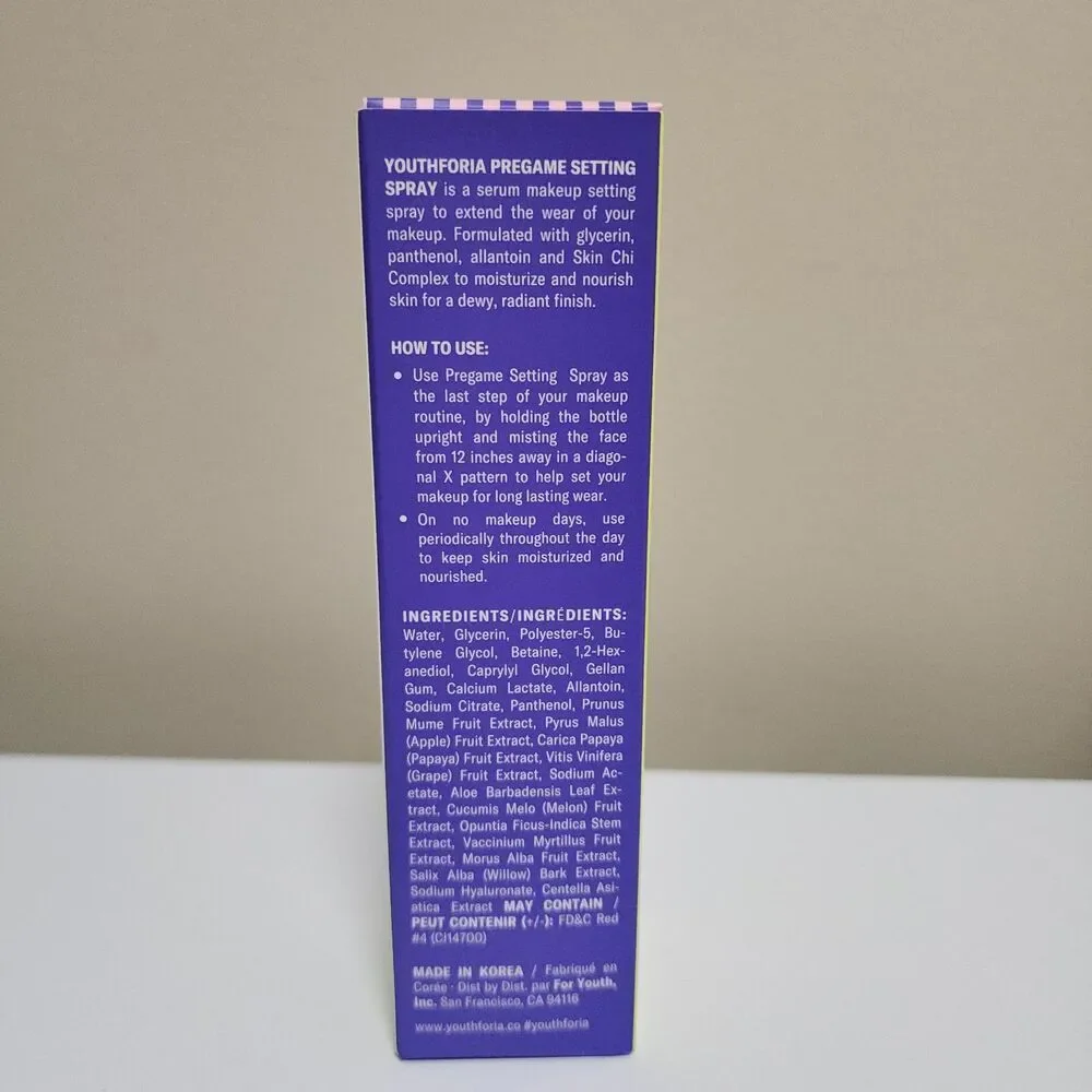 Youthforia Pregame Setting Spray Skin Moisturizing Serum Mist 100ml / 3.3fl oz